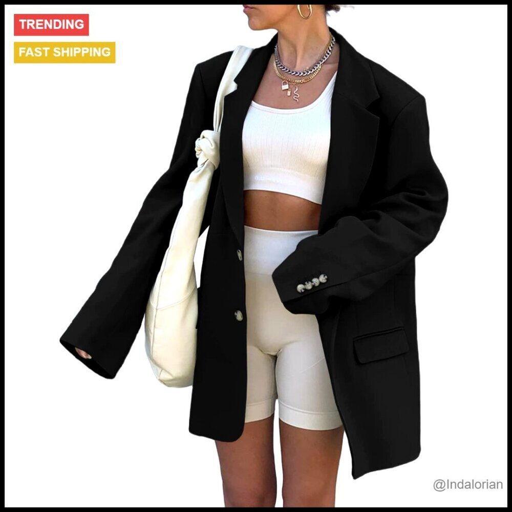 Oversized Lapel Blazer Elegant Modern Fit Long Sleeve Office Work Chic